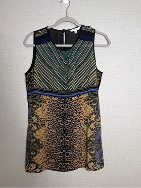 CAbi Buchanan Leopard Sleeveless 565 Sheer Boho Striped Tunic Blouse Tank Medium